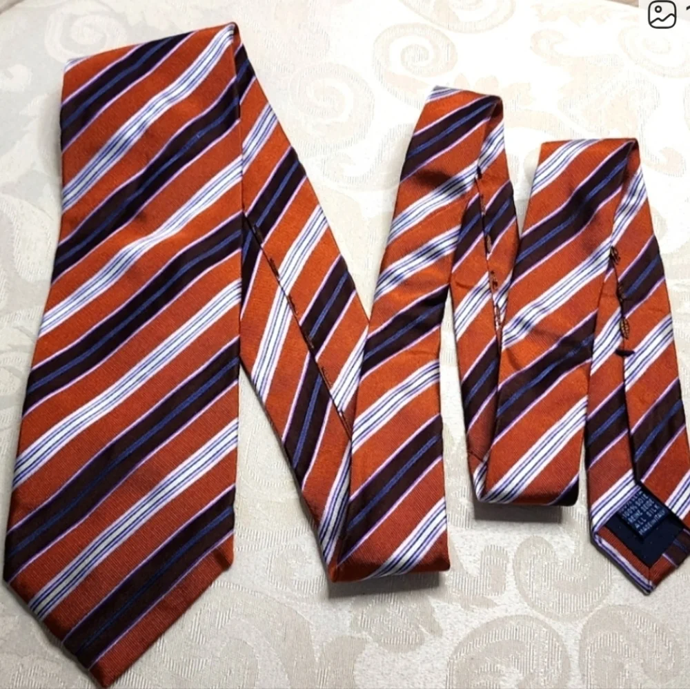 VINTAGE MASSIMO BIZZOCCHI SILK STRIPED TIE MADE IN ITALY ORANGE BLUE